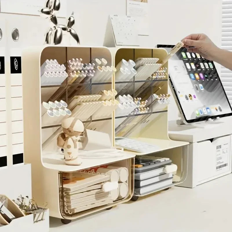 Multi-Layer Desk Organizer Large Capacity Office Accessories Slanted Insert Pencil Holder Storage Box Stationery Supplies School