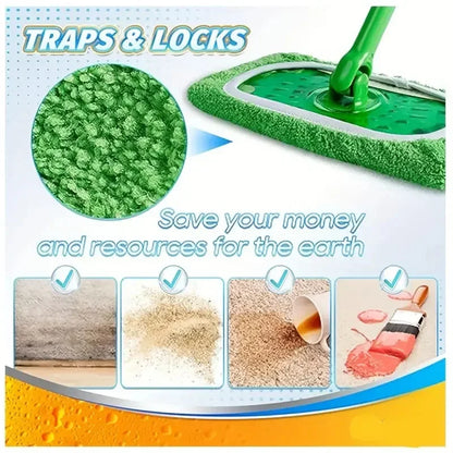 Wet & Dry Reusable Microfiber Mop Pads Green Furniture Flooring Sweeper Cleaning Cloths Mop Head Replacement Washable Rag Towel