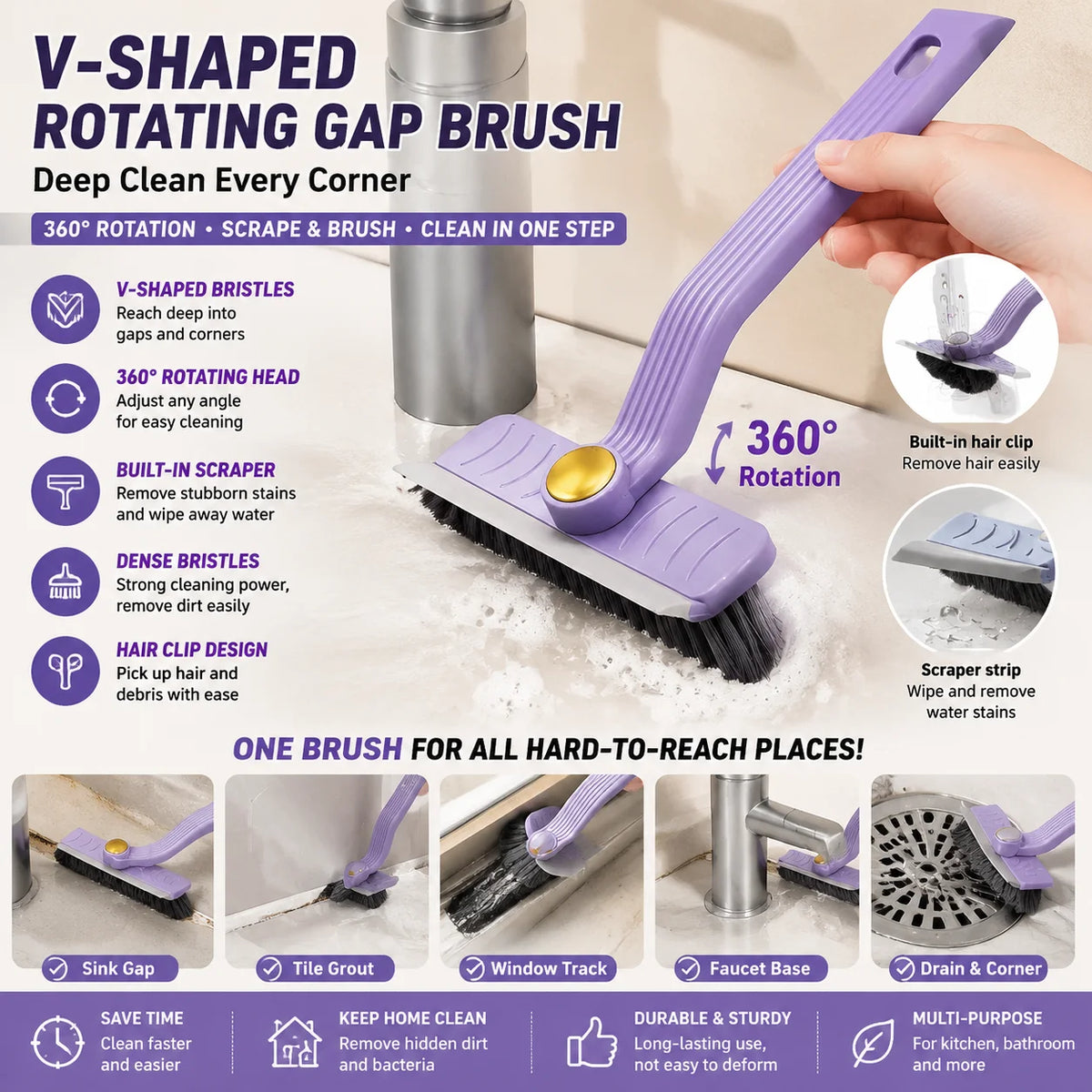 360° Rotating Gap Cleaning Brush