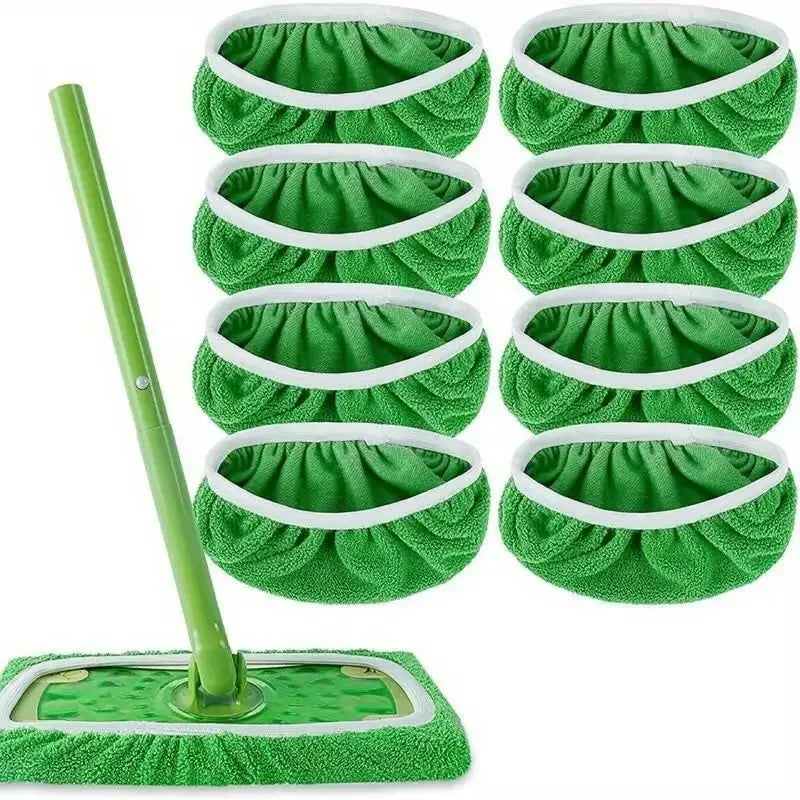 Wet & Dry Reusable Microfiber Mop Pads Green Furniture Flooring Sweeper Cleaning Cloths Mop Head Replacement Washable Rag Towel