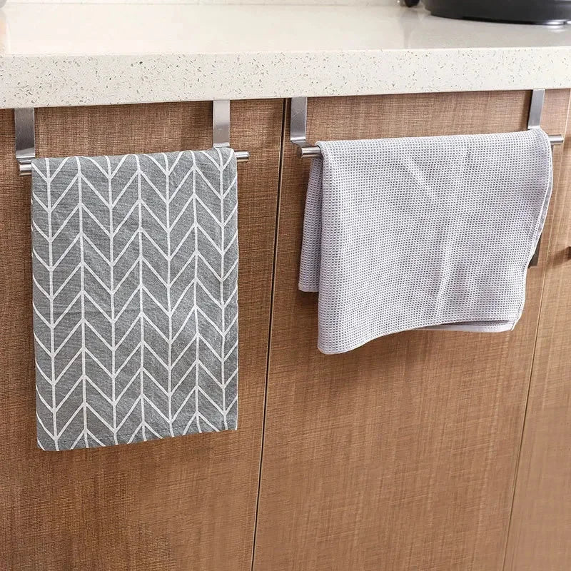 Stainless Steel Towel Rack Over Door Towel Bar Hanging Holder Bathroom Kitchen Cabinet White Black Towel Rag Rack Shelf Hanger