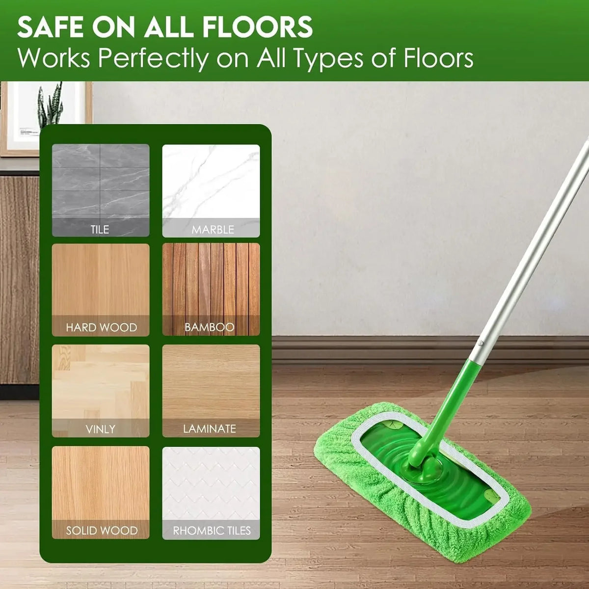 Wet & Dry Reusable Microfiber Mop Pads Green Furniture Flooring Sweeper Cleaning Cloths Mop Head Replacement Washable Rag Towel